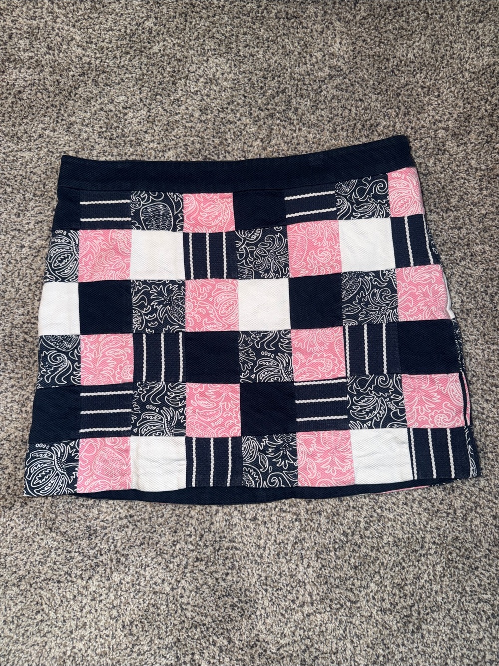 Vineyard Vines Pink, Navy & White Patchwork Checker Mini Skirt